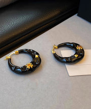 Boho Black Copper Alloy Enamel Drop Glaze C Shaped Hoop Earrings