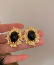 Boho Black Copper Zircon Pearl Stud Earrings