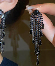 Boho Black Copper Zircon Tassel Drop Earrings