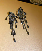 Boho Black Copper Zircon Tassel Drop Earrings