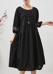 Boho Black Embroidered Oversized Robe Dresses Bracelet Sleeve