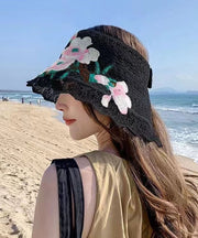 Boho Black Embroidery Hollow Out Beach Sun Hat