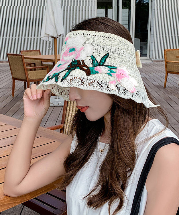 Boho Black Embroidery Hollow Out Beach Sun Hat