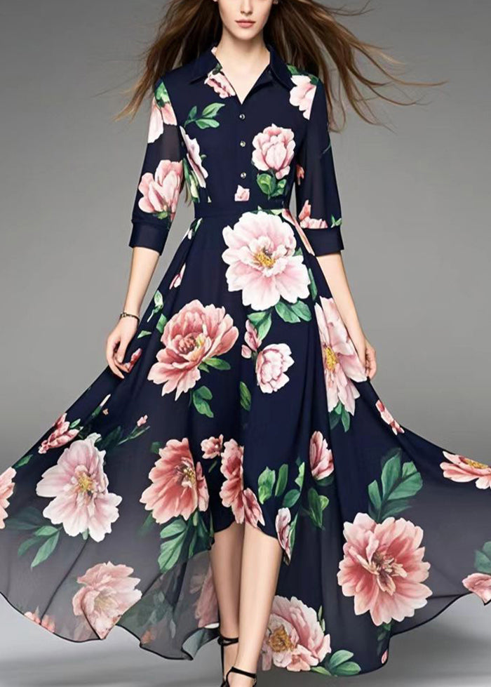 Boho Black Floral Exra Large Hem Chiffon Vacation Dresses Summer