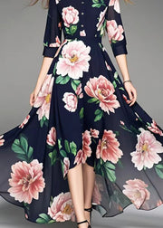 Boho Black Floral Exra Large Hem Chiffon Vacation Dresses Summer