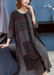 Boho Black O Neck Asymmetrical Design Patchwork Chiffon Dresses Summer