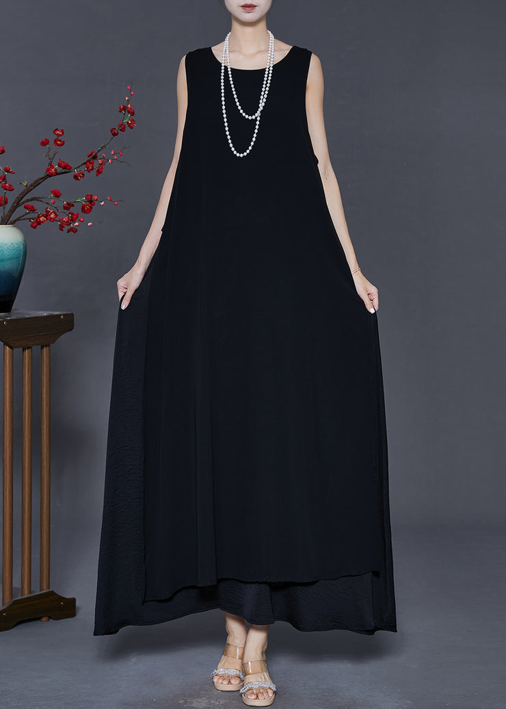 Boho Black Oversized Chiffon A Line Dress Summer