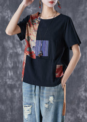 Boho Black Oversized Patchwork Applique Cotton Tanks Summer