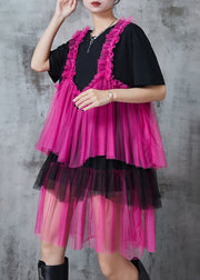 Boho Black Oversized Patchwork Layered Tulle Vacation Dress Summer
