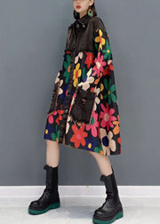 Boho Black Oversized Patchwork Print Cotton Denim Dress Spring