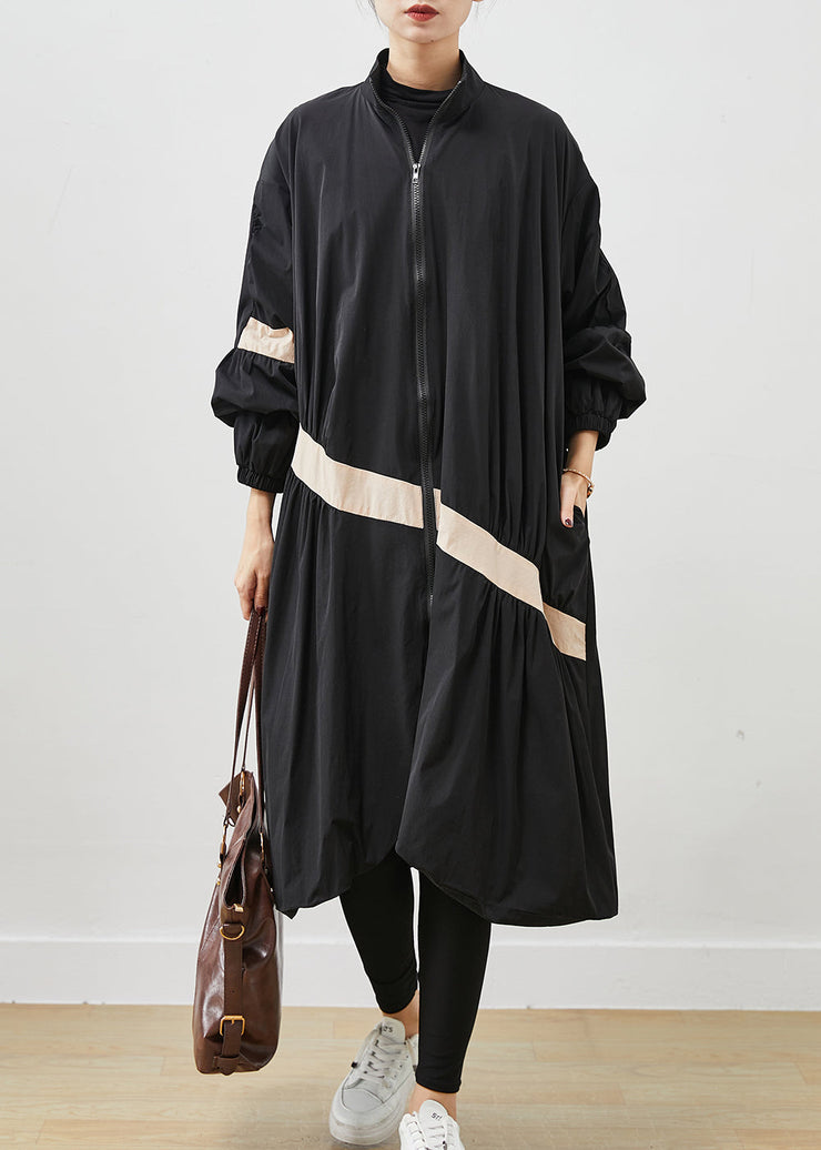 Boho Black Oversized Patchwork Trench Coats Spring