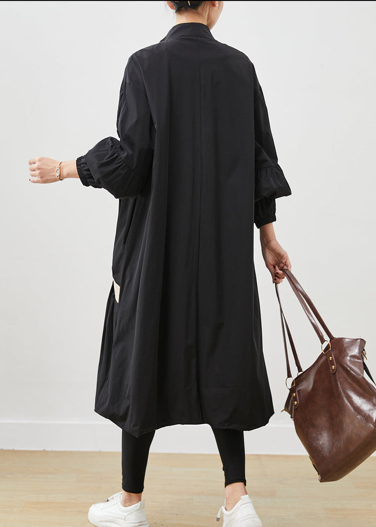 Boho Black Oversized Patchwork Trench Coats Spring