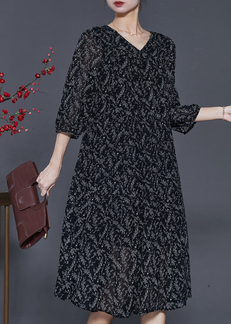 Boho Black Oversized Print Chiffon Dress Half Sleeve