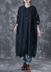 Boho Black Oversized Wrinkled Denim Oriental Dress Spring