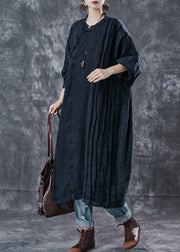 Boho Black Oversized Wrinkled Denim Oriental Dress Spring