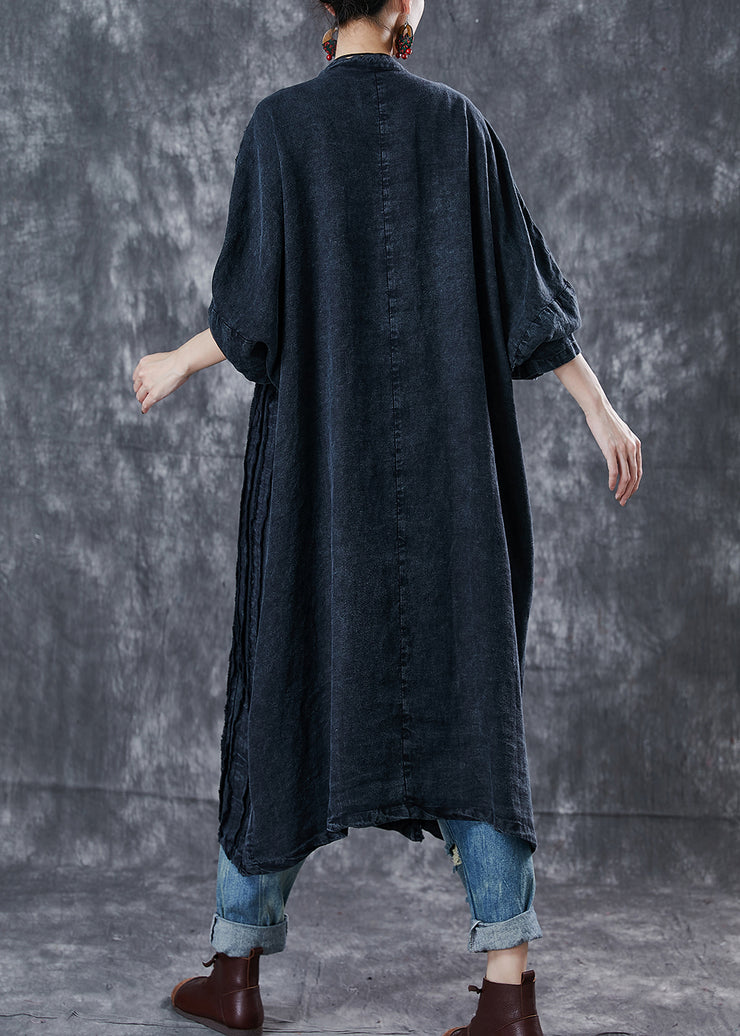 Boho Black Oversized Wrinkled Denim Oriental Dress Spring