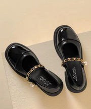 Boho Black Pearl Splicing Buckle Strap Chunky Loafer Shoes