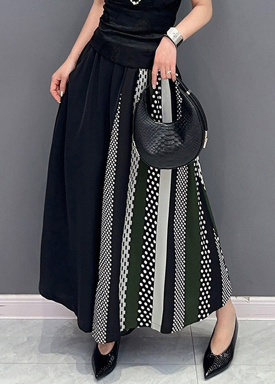 Boho Black Pockets Print Patchwork Chiffon Wide Leg Pants Summer