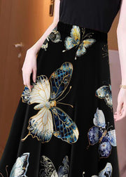 Boho Black Small Butterfly High Waist Maxi Skirts Spring