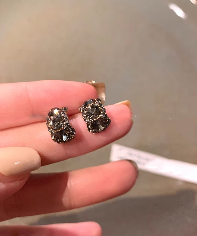 Boho Black Sterling Silver Zircon Stud Earrings