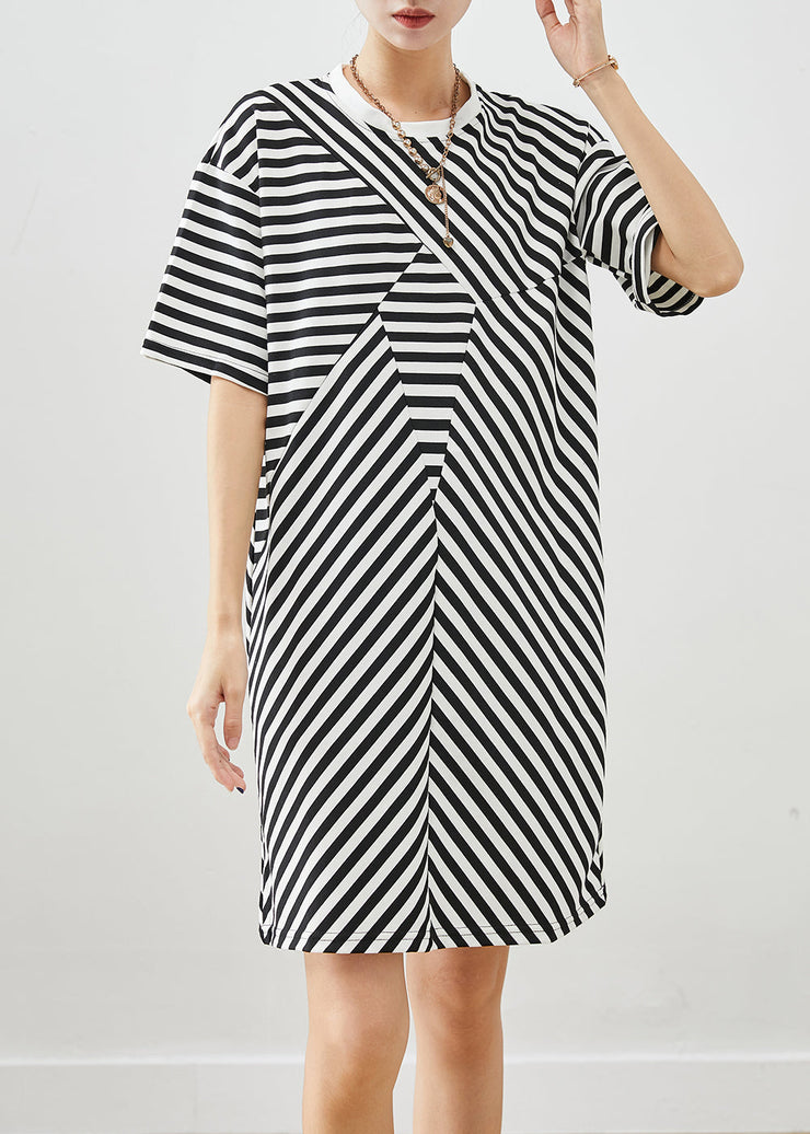 Boho Black Striped Cotton Vacation Dresses Summer