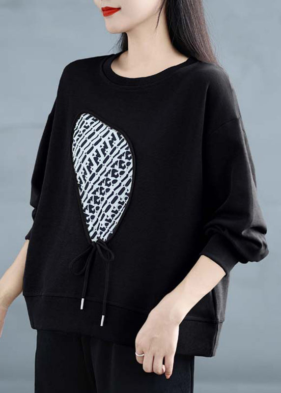 Boho Black Tasseled Cotton Sweatshirts Top Spring