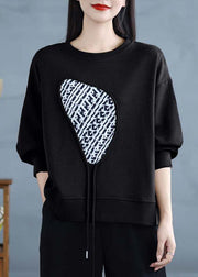 Boho Black Tasseled Cotton Sweatshirts Top Spring