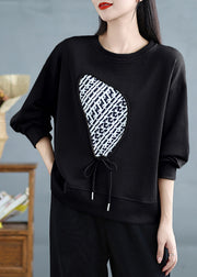 Boho Black Tasseled Cotton Sweatshirts Top Spring