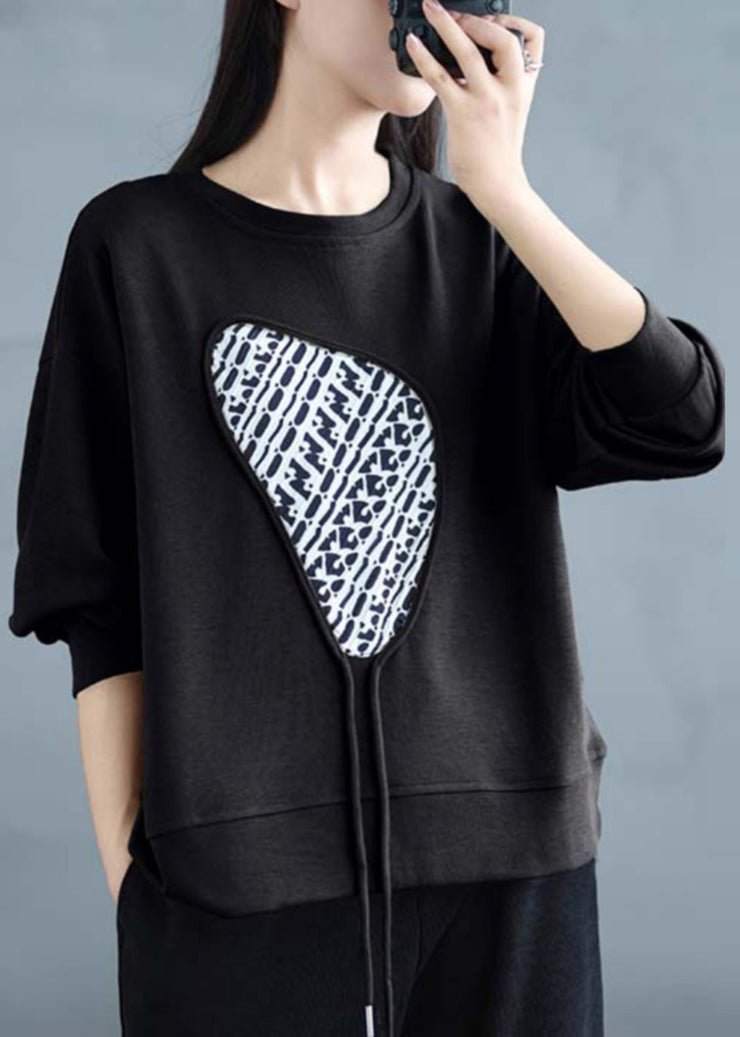 Boho Black Tasseled Cotton Sweatshirts Top Spring