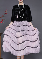 Boho Black Tasseled Patchwork Chinese Button Tulle Dress Summer