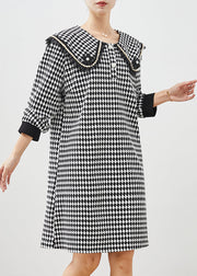 Boho Black White Plaid Sailor Collar Cotton Dress Spring