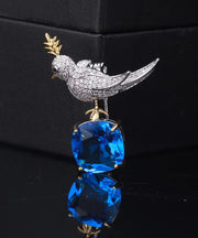 Boho Blue Copper Zircon Gem Stone Little Bird Brooches