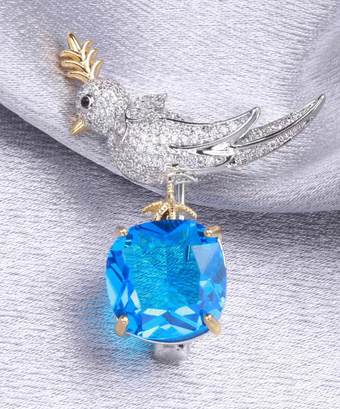 Boho Blue Copper Zircon Gem Stone Little Bird Brooches