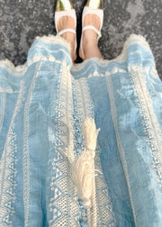 Boho Blue Embroideried Patchwork Cotton Vacation Dresses Summer