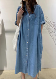 Boho Blue Oversized Denim Holiday Dress Summer