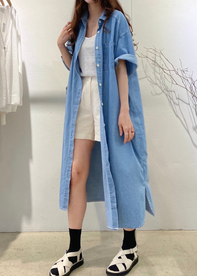 Boho Blue Oversized Denim Holiday Dress Summer