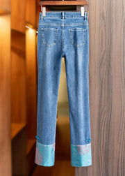 Boho Blue Patchwork Pink High Waist Straight Jeans