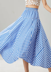 Boho Blue Plaid Exra Large Hem Cotton Skirts Summer