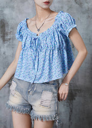 Boho Blue Print Drawstring Cotton Beach Vest Summer