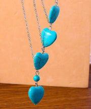 Boho Blue Stainless Steel Turquoise Love Pendant Necklace