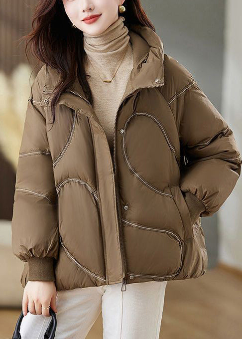 Boho Brown Oversized Duck Down Down Coat Winter