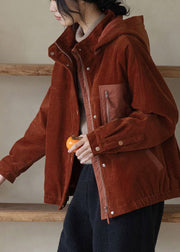 Boho Brown Oversized Patchwork Warm Fleece Corduroy Jackets Winter