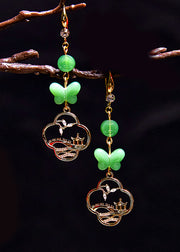 Boho Butterfly Jade Collocation 14K Gold Drop Earrings