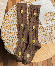 Boho Coffee Cotton Over The Calf Socks