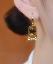 Boho Coffee Sterling Silver Alloy Zircon Square Drop Earrings