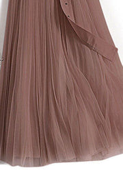 Boho Chocolate Wrinkled Patchwork Tulle Skirts Spring