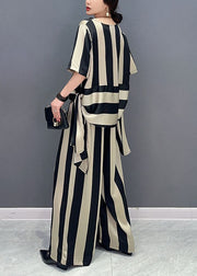 Boho Colorblock Asymmetrical Patchwork Striped Chiffon Two-Piece Set Summer