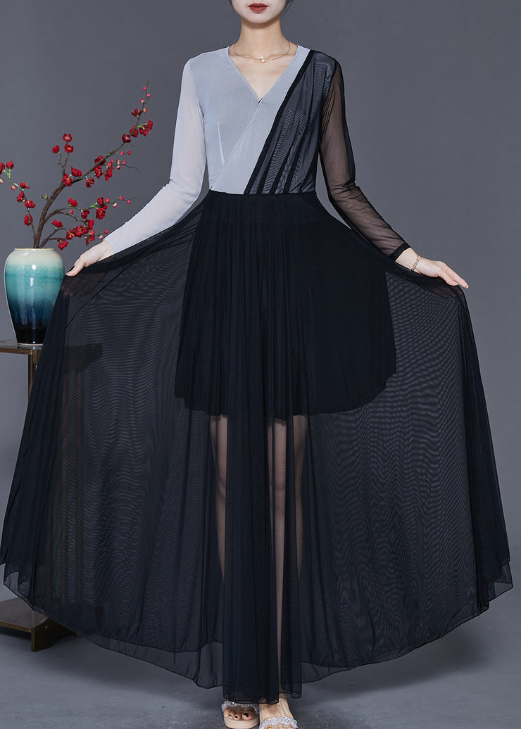 Boho Colorblock Asymmetrical Patchwork Tulle Dress Spring
