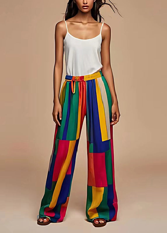 Boho Colorblock Oversized Patchwork Chiffon Straight Pants Summer