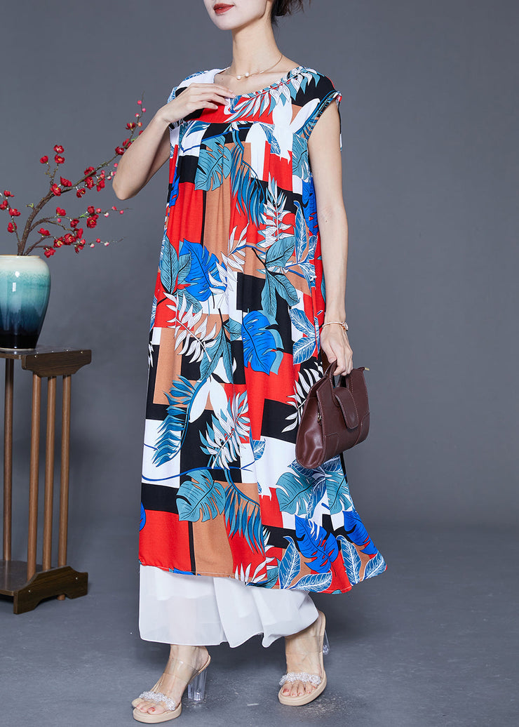 Boho Colorblock Oversized Print Cotton Robe Dresses Summer